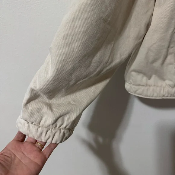 Abercrombie Crop Twill Workwear Jacket Cream Gray Corduroy Collar Streetwear-XL